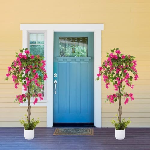 5FT Artificial Bougainvillea Tree, Tall Faux Bougainvillea Plant with Vibrant Pink Flowers, Large Potted Fake Tree for Indoor Living Room, Office, Patio, Porch, and Garden Decoration - Image 6