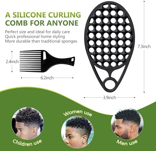 KOUPA Silicone Afro Twist Brush with Pick Comb for Coily Hair Curls, Black - Image 2