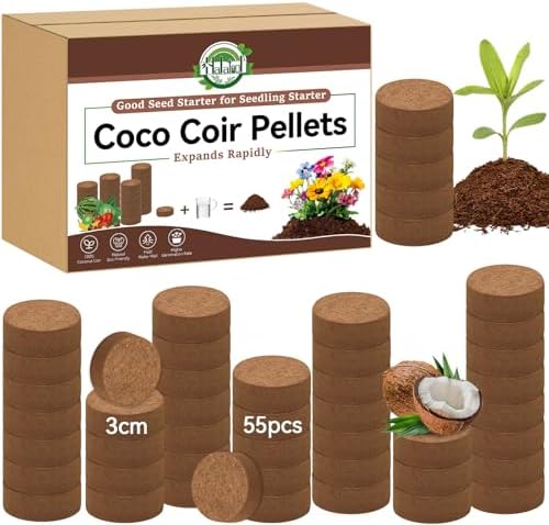 Halatool 55 Pcs 30mm Compressed Coco Coir Pellets, Seed Starter Soil by HALATOOL