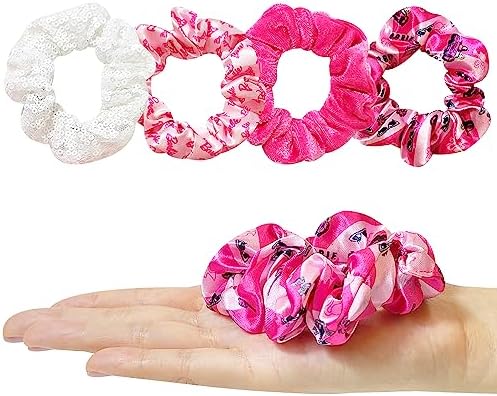 Barbie Hair Accessory 5 Pcs Set - 1 Regular 9 inch Hairbrush & 4 Scrunchies - Detangling Brush Elastic Hair Ties Ropes, Ages 3+ - Image 4