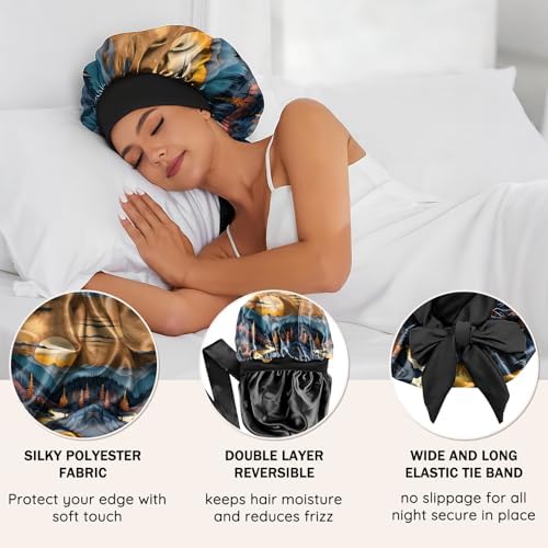 Satin Hair Braid Bonnet for Sleeping Double Layer Elastic Wide Soft Tie Band Hair Silk Lined Sleep Cap Women Girls - Image 3