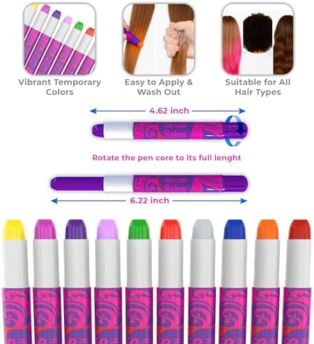 Desire Deluxe Girls Gifts Hair Chalk - 10 Temporary Washable Color Pens for Kids, Teenage, Make Up & Dress Up Colourful Styles Set Toy for Christmas, Birthday, Halloween Accessories, Party Activities - Image 3