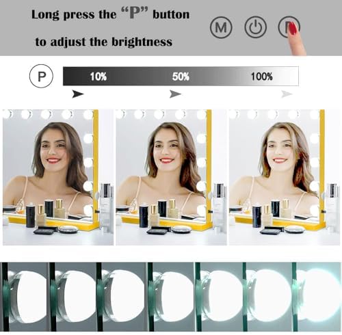22.8"x 18.1" Vanity Mirror Makeup Mirror with Lights,10X Large Hollywood Lighted Vanity Mirror with 15 Dimmable LED Bulbs,3 Color Modes,Touch Control for Bedroom,Tabletop or Wall-Mounted - Image 3