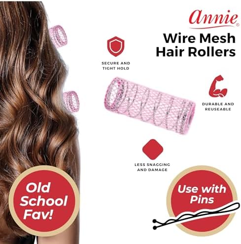 Annie Wire Mesh Rollers – Large 1 1/2 Inch Hair Curlers for Tight Curls & Ringlets, Heatless Styling Tools for Short to Long Hair – 12 Count (Pink) - Image 2