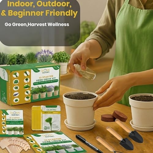 47 PCS Herb Garden Seeds Starter Kit, 10 Non-GMO Culinary Herb Seeds with Beige Pots & Planters for Windowsill, Herb Growing Kit Indoor & Outdoor, Unique Herb Garden Gift Set for Gardening Lovers - Image 5