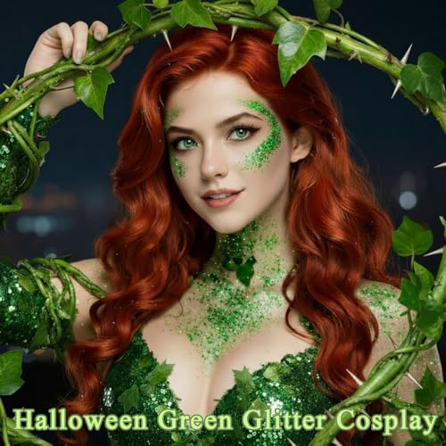 Green Hair Glitter Stick,Halloween Body Face Glitter,Green Spirit Day Accessories,Waterproof Green Holographic Glitter for Rave Singer Concert Party,Shimmer St Patrick's Day Outfit for Women - Image 2