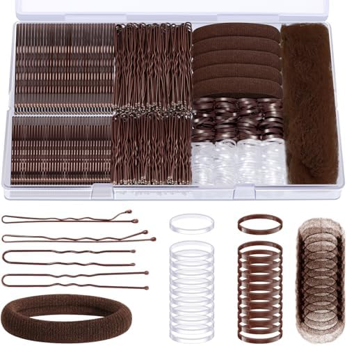 IKOCO 415pcs Bobby Pins Set, U Pins with Hair Ties and Hair Net, Brown by Shineforyourbeauty