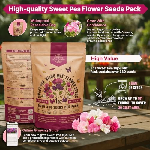 Sweet Pea Bijou Mix Seeds 1oz - Over 330 Non-GMO Heirloom Seeds for Planting, Individual Packet for Planting Home Garden Indoor & Outdoor Gardening - Image 2