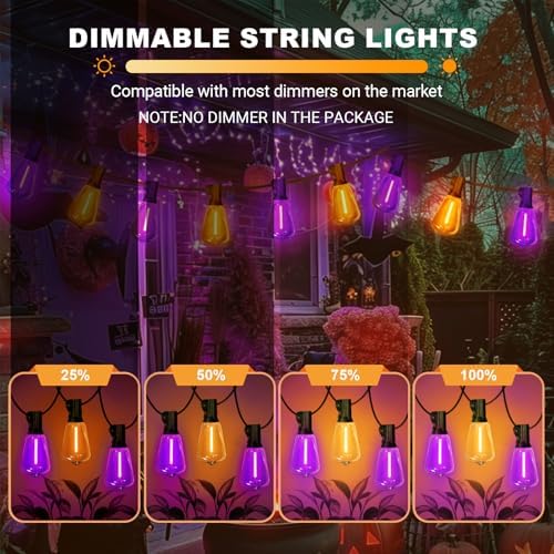 4 Pack Orange Purple Halloween Outdoor String Lights,26FT ST38 LED Patio Lights with 12+1 Shatterproof Edison Bulbs,UL Waterproof Connectable Hanging Lights for Backyard Porch Christmas Party Decor - Image 7