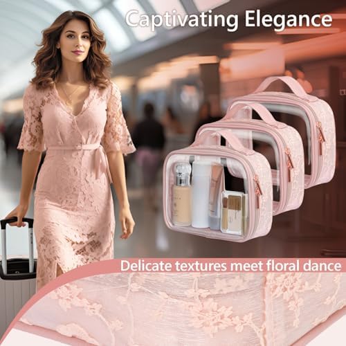 PACKISM Clear Makeup Bag Travel - TSA Approved Toiletry Bag, 3 Pack Pink - Image 4