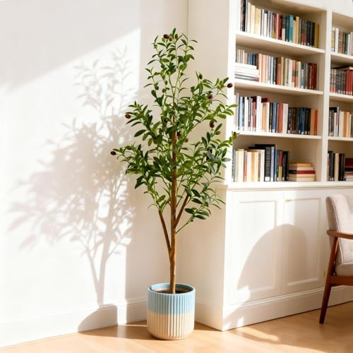 4FT Artificial Olive Tree Indoor, Tall Faux Olive Tree with Pot&Basket, Large Fake Olive Tree with Realistic 576 Silk Leaves and 32 Fruits for Living Room Home Office Decor. - Image 2