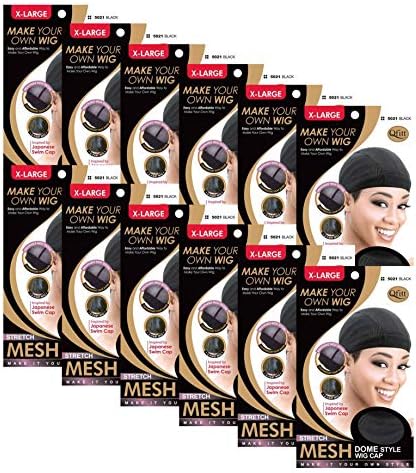 Qfitt X-Large Mesh Dome Wig Cap #5021, 12 Pack, Non-Slip Caps by Qfitt