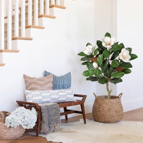 Briful 3 ft Artificial Magnolia Tree with White Flowers in Cream Pot - Image 4
