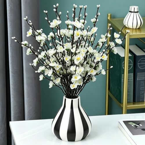 Artificial Cherry Flowers Branches 10PCS Silk Cherry Blossom Tree Stems Faux Cherry Flowers Vase Arrangements for Home Indoor Decoration Vase Table Living Room Bedroom Spring Decor (White) - Image 2