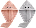 2Pack Microfiber Hair Towel Wrap for Kids, Cute Cat Absorbent Hair Drying Turbans Head Towels for Women Girls (Pink and Gray cat) by KIGOTWIN