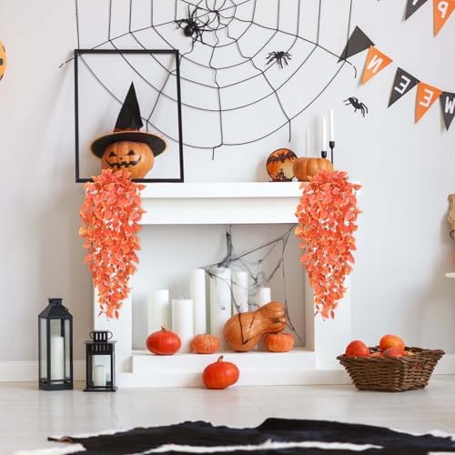 BLEUM CADE Fake Hanging Plants, 2pcs Artificial Hanging Plant, Faux Orange Vines Hanging Plant for Wall Home Living Room Indoor Outdoor Fall Decor (No Baskets) - Image 4