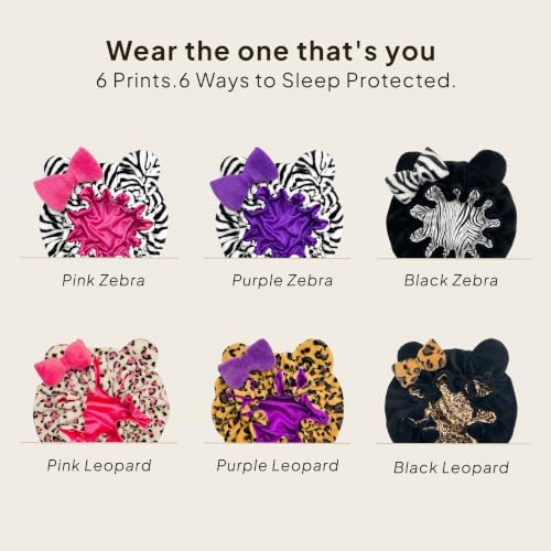 Leopard Print Cat Ear Bonnet for Women – Satin-Lined Sleep Cap, Night Cap for Curly Natural Hair - Image 2
