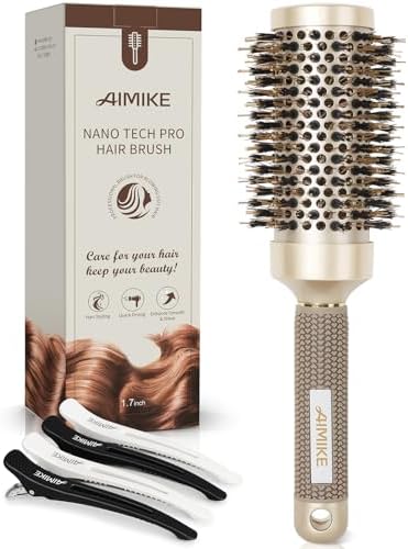AIMIKE Round Brush for Blow Out, Medium Round Hair Brush Nano Thermal Ceramic & Ionic Tech, for Blow Drying & Styling, Curling and Shine - 2.9 inch Barrel w/Boar Bristles by AIMIKE