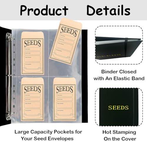 Seed Storage Organizer Binder,3 Ring Seed Packet Organizer with 100 Pockets - Image 3