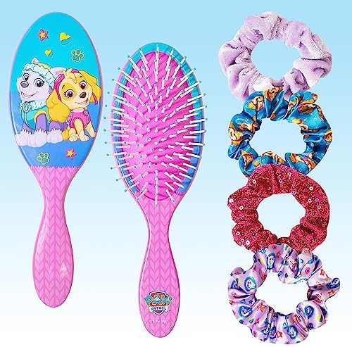 Luv Her Paw Patrol Hair Accessories Set - 9 inch Detangling Brush, 4 Scrunchies & Hair Ties for Girls by LUVHERKIDS
