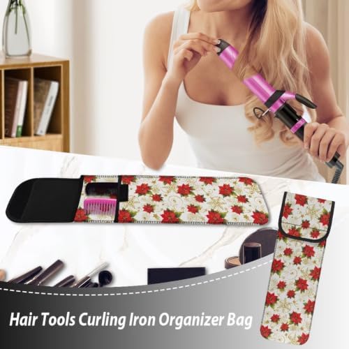 Flashideas Christmas Snowflakes Curling Iron Holder Heat Resistant Neoprene Curling Iron Cover Bag with Pocket Curling Iron Organizers and Storage for Hair Straightener, Curling Iron, Flat Iron - Image 5