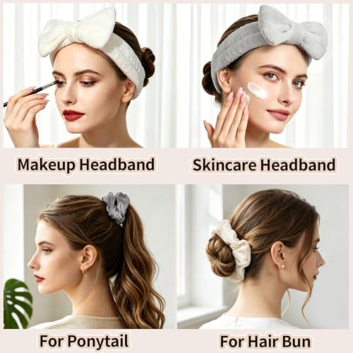LEOBRO Spa Headbands, Makeup Headbands for Washing Face, Khaki/White/Gray - Image 7