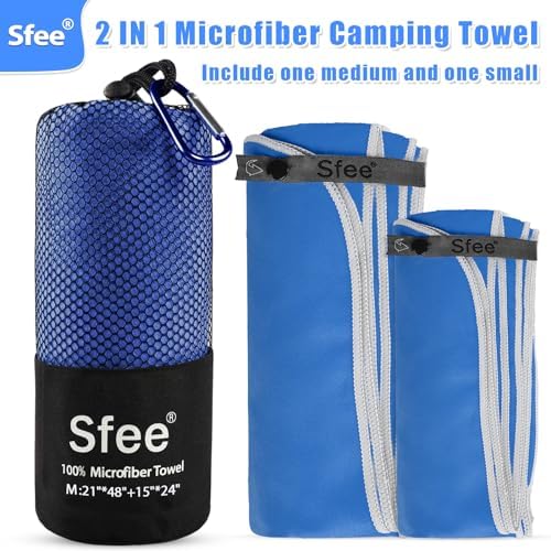 Sfee 2 Pack Microfiber Travel Towel, Quick Dry Towel Camping Towel Super Absorbent Compact Lightweight Sports Swim Gym Towels Set for Gym, Hiking, Pool, Backpacking, Bath, Yoga (M :48"x21"+24"x15") - Image 5