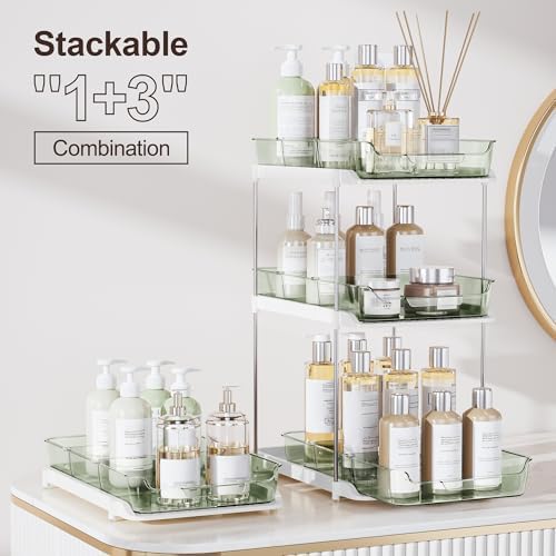 Delamu 2-Tier Multi-Purpose Bathroom Under Sink Organizers and Storage, Stackable Kitchen Pantry Organization, Pull Out Medicine Cabinet Organizer with Movable Dividers, Light Green, 4 Pack - Image 3