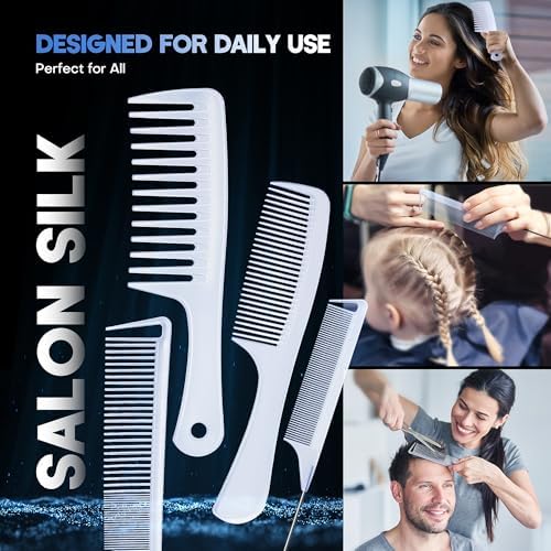 SALONSILK Combs for Women and Men, 4PCS Translucent Professional Comb Set, Wide Tooth Rat Tail Fine Tooth Set for All Hair Types - Image 5