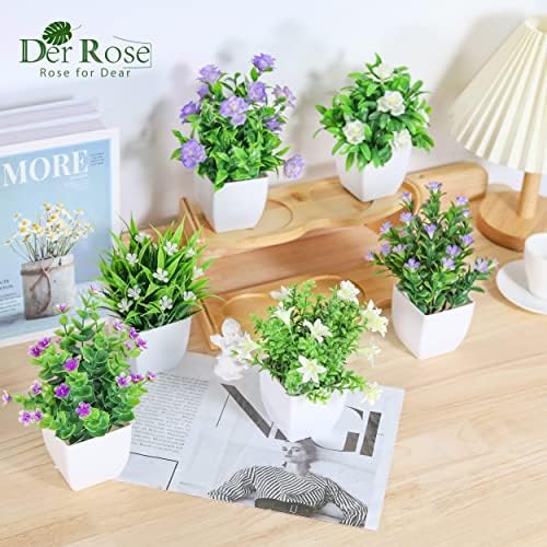 Der Rose 6 Pack Small Fake Plants with Flowers, Spring Home Bathroom Decor - Image 6