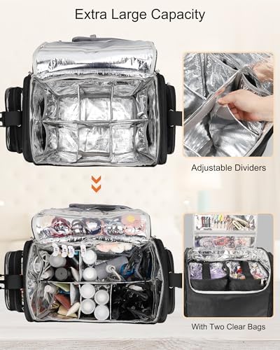Relavel Rolling Makeup Train Case, Professional Hairstylist Traveling Bag with 4 Wheels & 2 Pouches, Adjustable Dividers, Heat Insulation Full Layer, Portable Cosmetics Storage Organizer Suitcase - Image 4