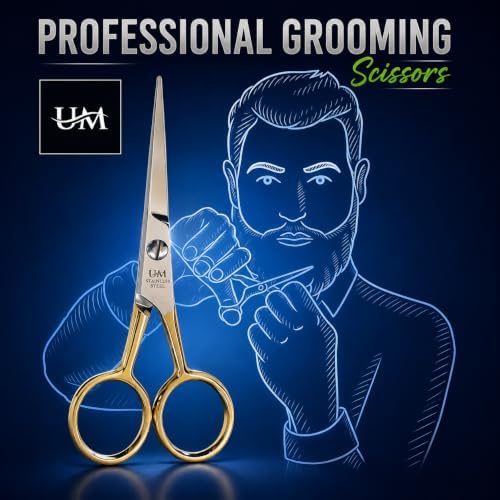 UM Supplies Hair Scissors | Premium Shears For Hair Cutting | Professional Barber Scissors with smooth Razor I Haircut Scissors For SalonIWomen Mens|kidsIPets (Silver) (SILVER-GOLD 4.5) - Image 5