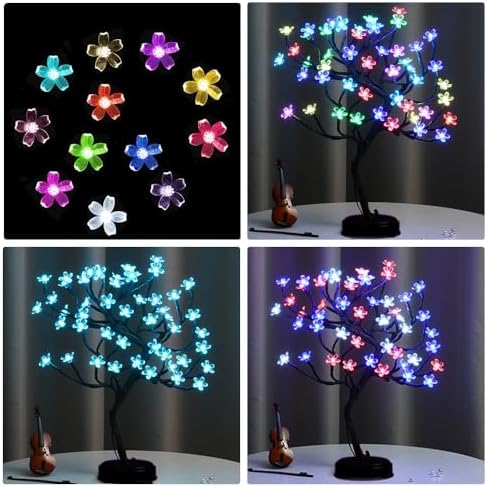 Pooqla 18 Inch 48 LED RGB Cherry Blossom Tree Light with Remote 16 Color-Changing LED Artificial Flower Bonsai Tree Table Top Lamp Home Lit Tree Centerpieces Christmas Decor - Image 6