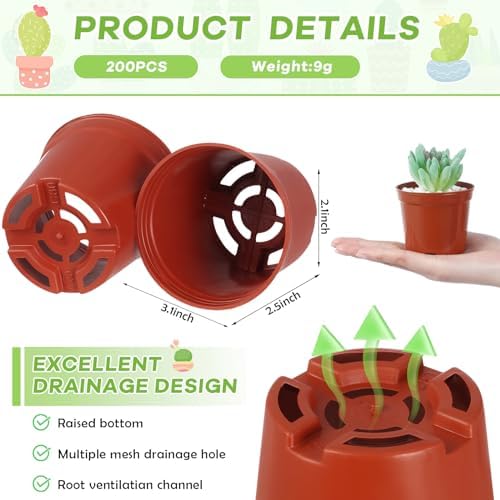 Yaomiao 200 Pcs 3 Inch Red Mini Nursery Pots with Drainage Holes - Image 2