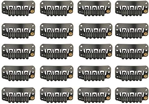 20 Pcs U-Shape Stainless Steel Snap Clips for Hair Extensions, Wigs, Hairpieces - Black Wig Accessories Clips & Combs by FeiHong