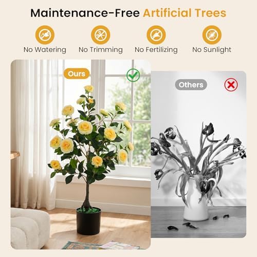 Goplus 35.5’’ Artificial Camellia Tree, Flower Plants Artificial Tree - Image 7