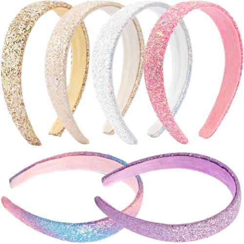 Headbands for girls Women 6Pcs Glitter Rainbow Headband Women Girls Sparkly Headband Gold Pink White Purple Hairband for Girls Hair Accessories for Party Holiday Back to School by Unknown