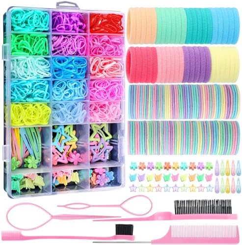Hair Accessories for Girls, 1695 Pcs Toddler Hair Ties Elastic Hair Ties with Hair Clips Hair Tail Tools, Girls Hair Accessories for Baby Toddlers Kids by auroray