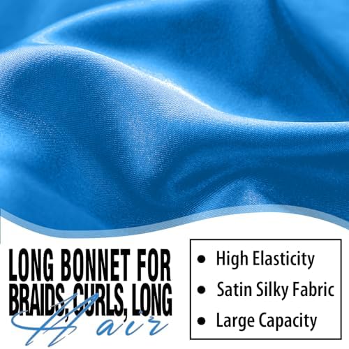 2Pcs Bonnets for Black Women Braid Bonnet, Large Long Satin Bonnet for Braids, Silk Bonnet with Stretchy Tie Band Sleep Cap Hair (2Pcs-Black&Blue) - Image 4