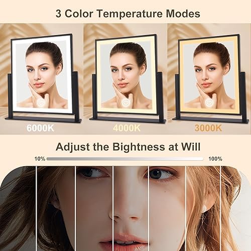 Beelux Vanity Mirror with Lights, 11" Makeup Mirror with Dimmable Light, Smart Control, Memory, Adjustable 3 Modes Lighted LED Mirror for Christmas Birthday Thanksgiving Mother's Day Black - Image 3