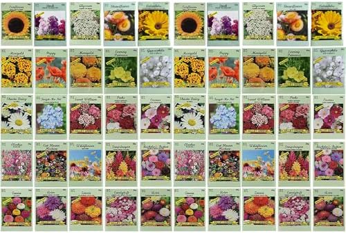 Set of 50 Flower Seed Packets! Flower Seeds in Bulk, 15 or More Varieties Available! by BlackDuckBrand