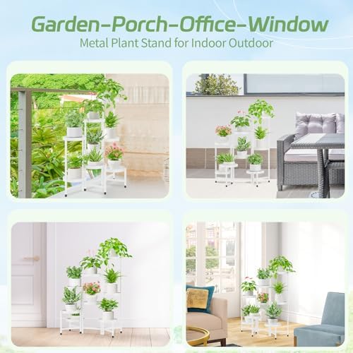 iDavosic.ly Plant Stand Indoor Outdoor, 8 Tier Metal Corner Shelf, White - Image 3