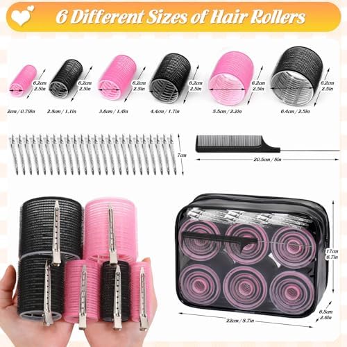 6 Sizes Self-Grip Hair Rollers,62 PCS Hair Curler Set with Clips - Image 2