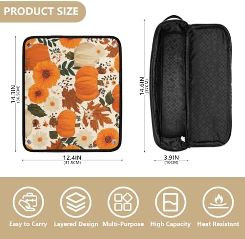 Hair Tools Travel Bag with Heat Resistant Mat Detachable 2-in-1 Curling Iron Travel Case Hot Tools Organizer for Straightener Flat Iron Beige Pumpkin Flower - Image 4