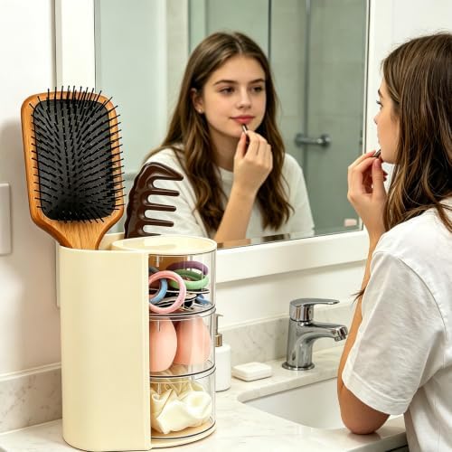 Hair Accessories Hair Ties Organizer with Hair Brush Holder - Cream - Image 6