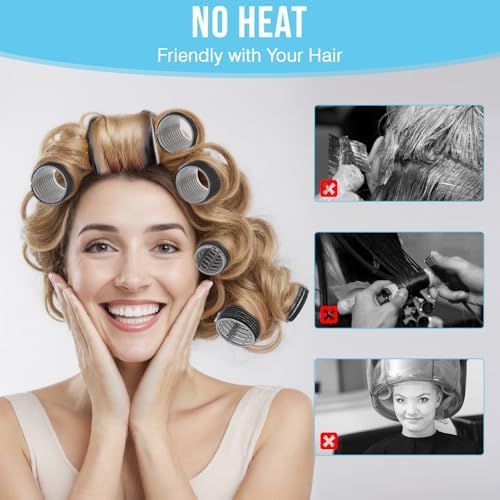 Heatless Self-Grip Hair Rollers Kit, 3 Sizes (0.79",1.18",1.57") for Short/Medium/Long Hair | 36 Rollers +12 Clips + Foldable Comb | No Heat Curlers for Overnight Waves,.Blue or black randomly! - Image 2