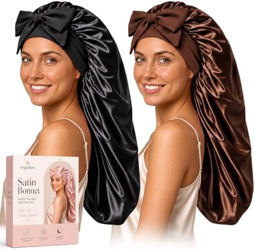 2Pcs Long Hair Bonnet for Sleeping, Satin Braid Bonnet for Women by Originbuty