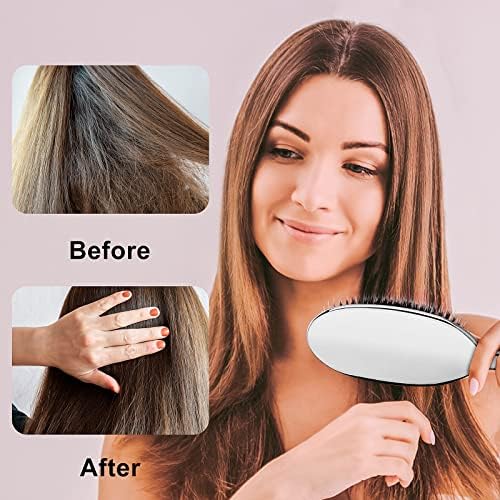 Sibba Anti-static Hair Brush Paddle Massage Hair Extension Brush Professional Detangle Natural Bristle Cushion Nylon Brush Comb for Long Thick Wavy Hair (Silver) - Image 2
