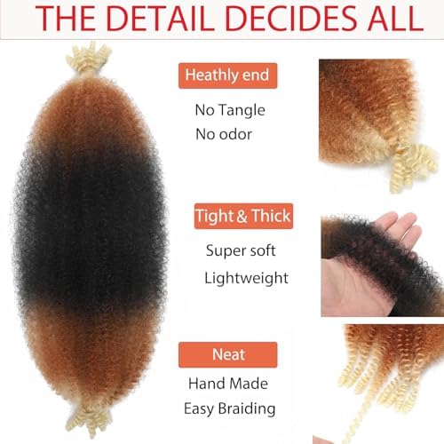 Celie Marley Twist Braiding Hair Pre-Fluffed 18 Inch 8 Packs Spring Cuban Twist Hair Springy Afro Twist Hair Wrapping Hair for Soft Faux Locs Pre Stretched Kinky Mini Natural Bob Two Strand 1B/30/613# - Image 4
