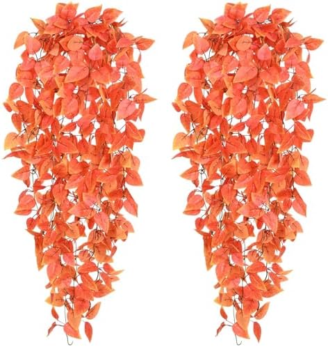 BLEUM CADE Fake Hanging Plants, 2pcs Artificial Hanging Plant, Faux Orange Vines Hanging Plant for Wall Home Living Room Indoor Outdoor Fall Decor (No Baskets) by BLEUMCADE